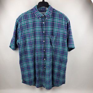 American Eagle Outfitters Plaid Short Sleeve Button Shirt Mens Large Blue Green